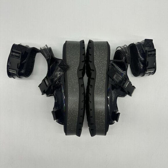 Demonia Slacker 15B Black Holo Patent Platform Ankle Cuff Sandals Women's Size 8 - Picture 10 of 10